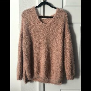 Fluffy Rose Colored Scoop Neck Sweater